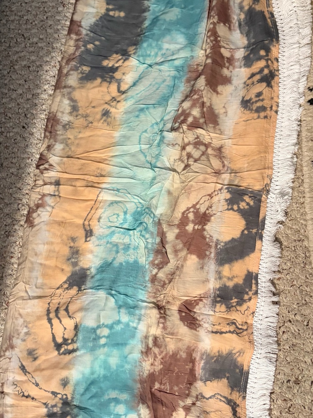 Tiare Hawaii Tie-Dye Fringe Throw in Teal, Tan & Brown